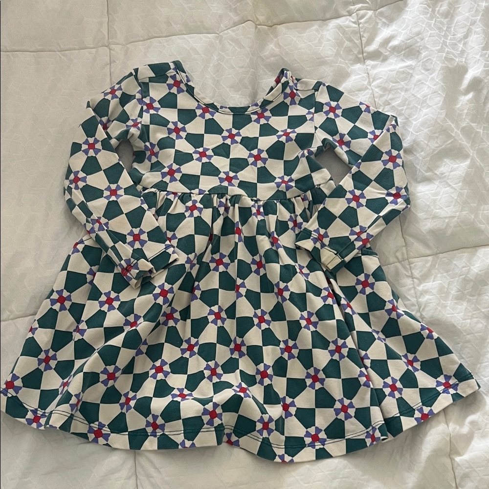 Hanna Andersson Geometric Patterned Dress - Green and Cream